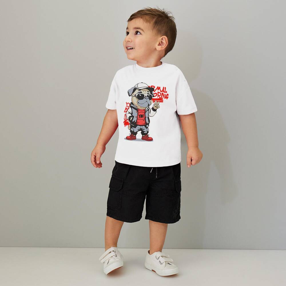 iDO-Boys White Cotton T-Shirt with Cool Dog Graphic | Childrensalon