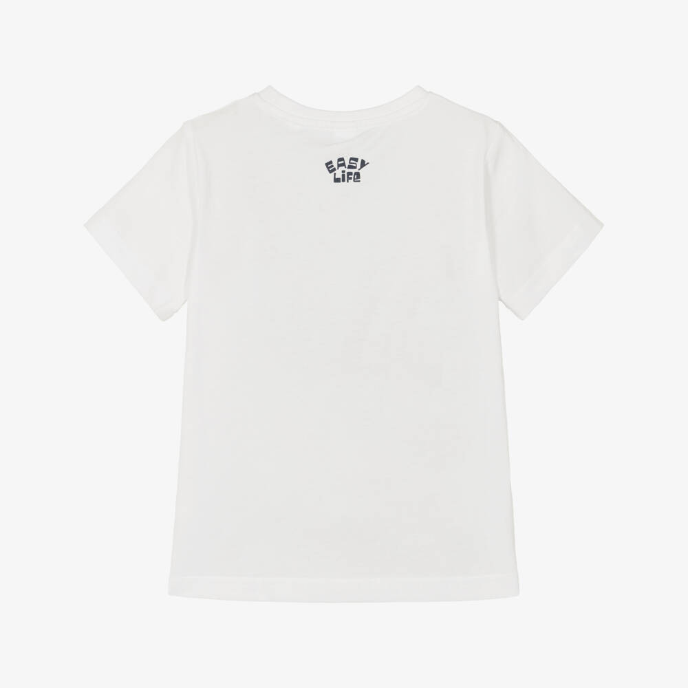 iDO-Boys White Cotton T-Shirt with Patterned Pocket | Childrensalon