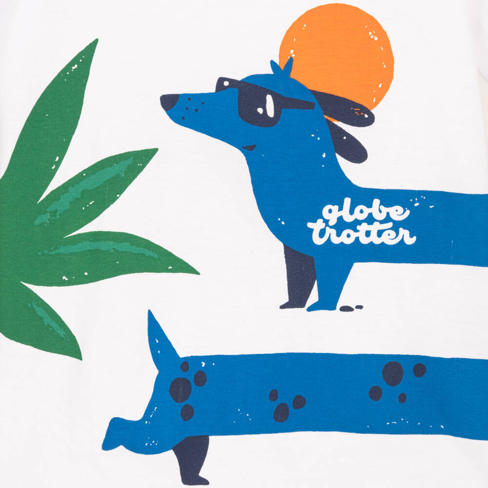 iDO-Boys White Cotton T-Shirt with Sausage Dog Graphic | Childrensalon