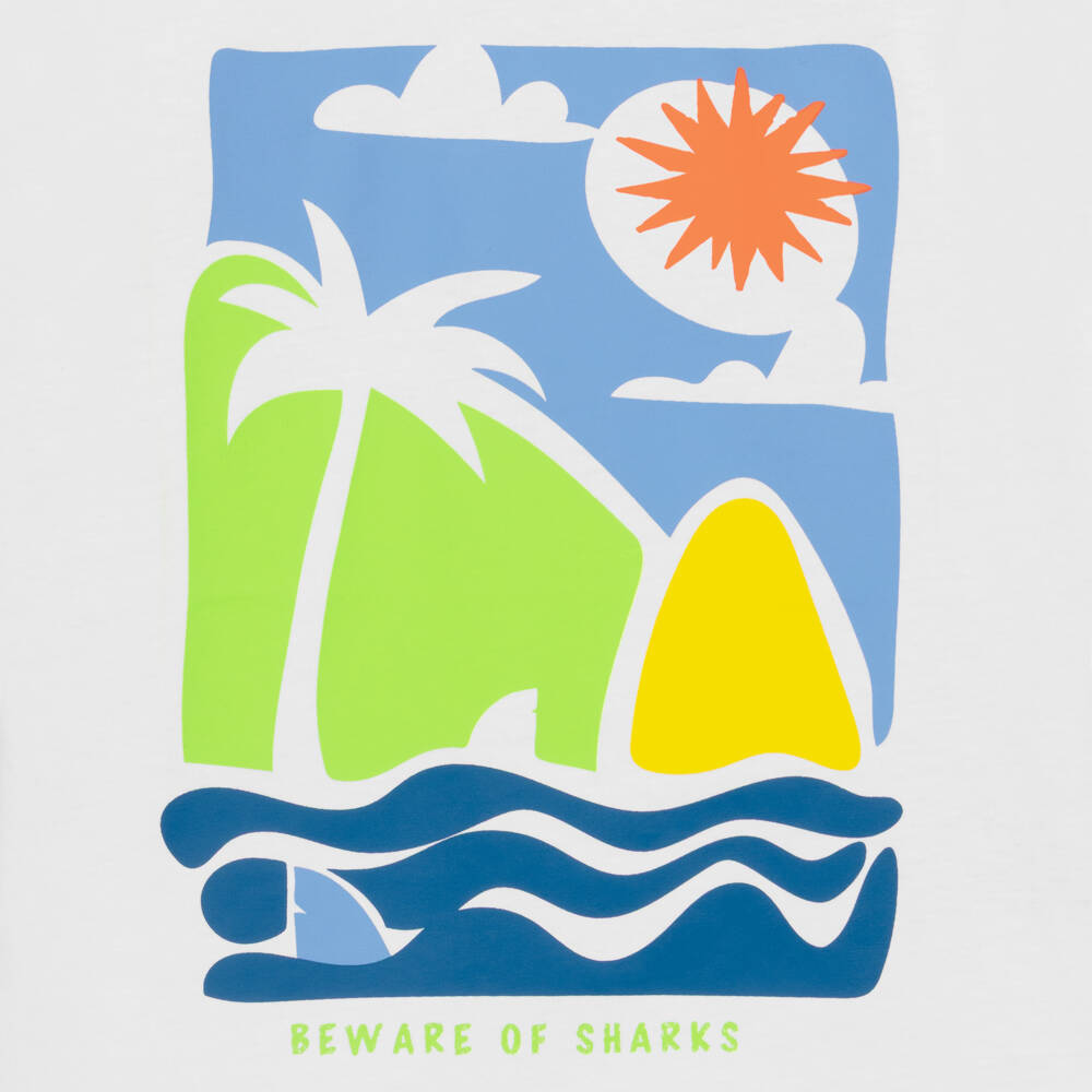 iDO-Футболка белая из хлопка с морем и акулой для мальчиков | Childrensalon