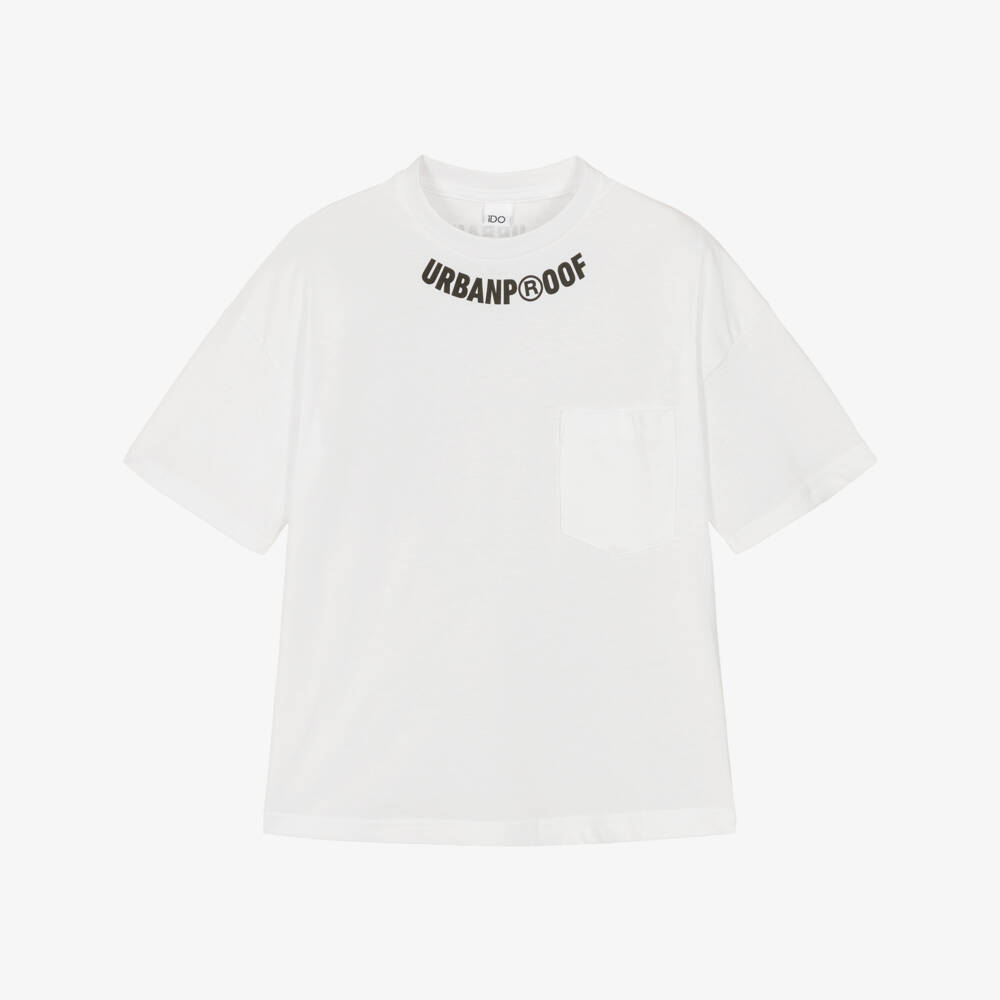 iDO-Boys White Cotton T-Shirt with Urban Proof Graphic | Childrensalon