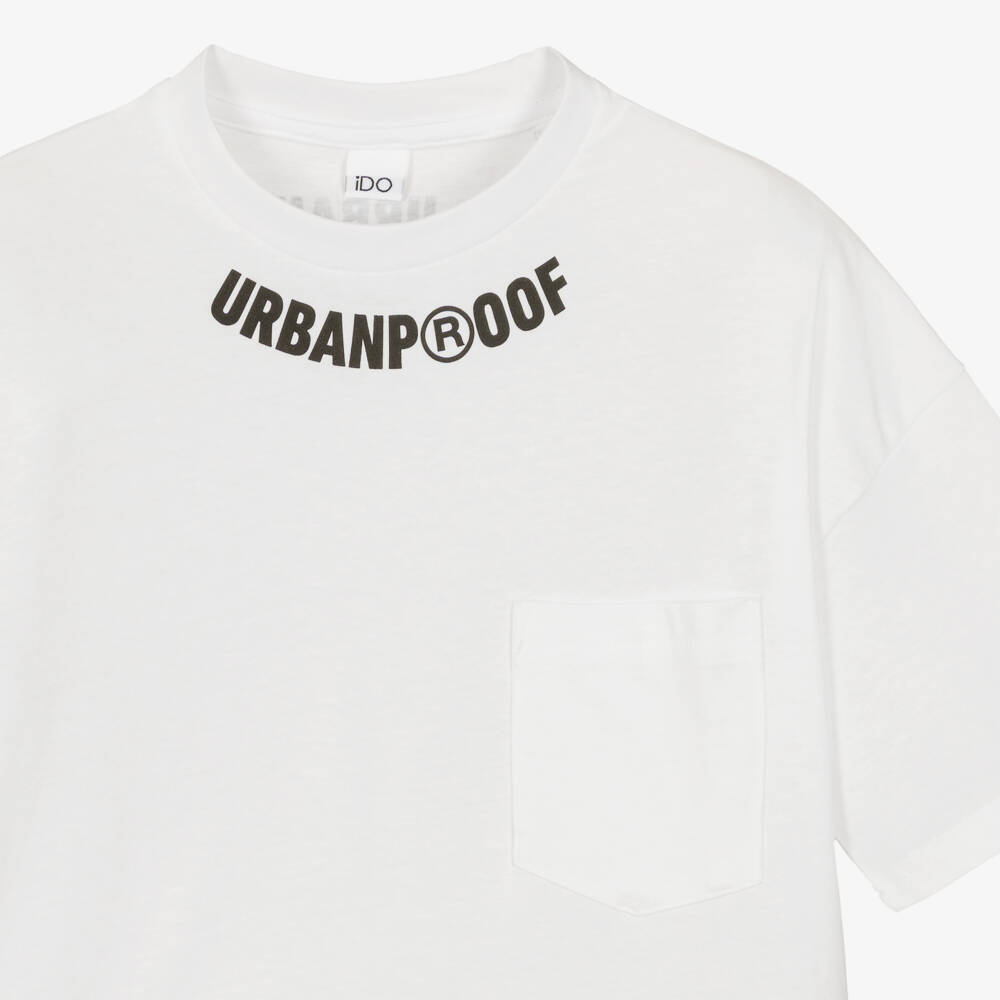 iDO-Boys White Cotton T-Shirt with Urban Proof Graphic | Childrensalon