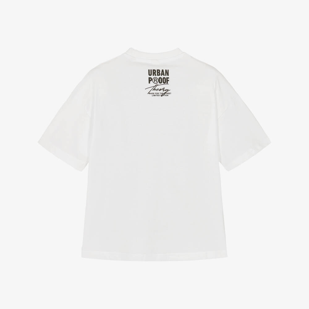 iDO-Boys White Cotton T-Shirt with Urban Proof Graphic | Childrensalon