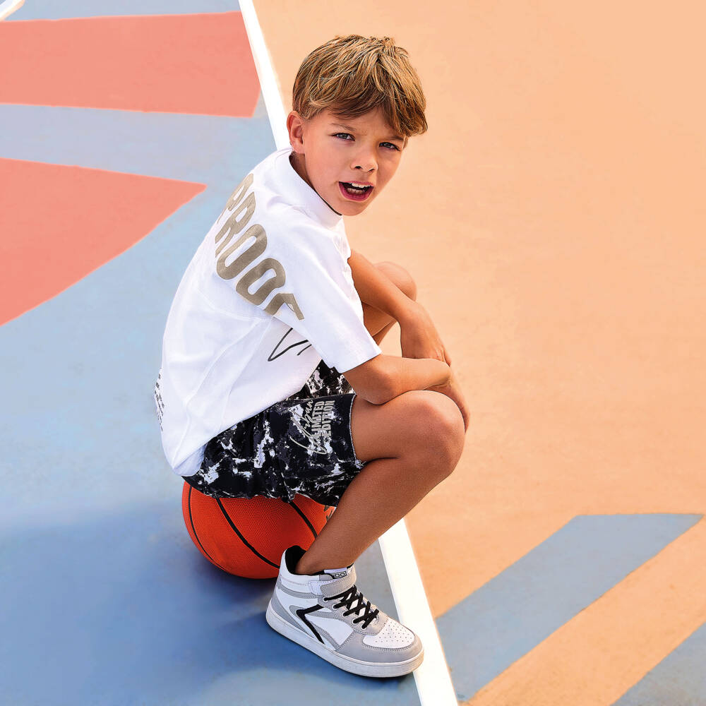 iDO-Boys White Cotton T-Shirt with Urban Slogan Prints | Childrensalon