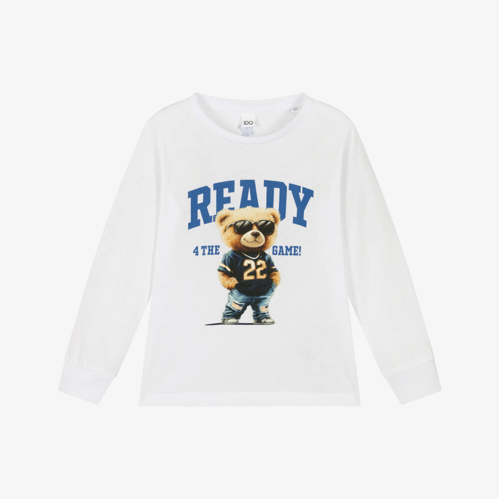 iDO-توب قطن بطبعة دب لون أبيض للأولاد | Childrensalon