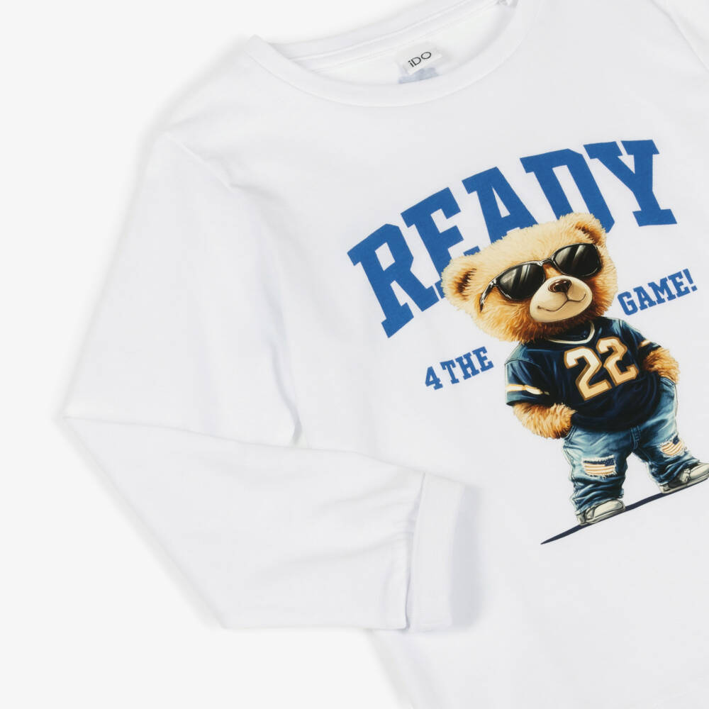 iDO- Топ белый хлопковый с мишкой для мальчиков | Childrensalon