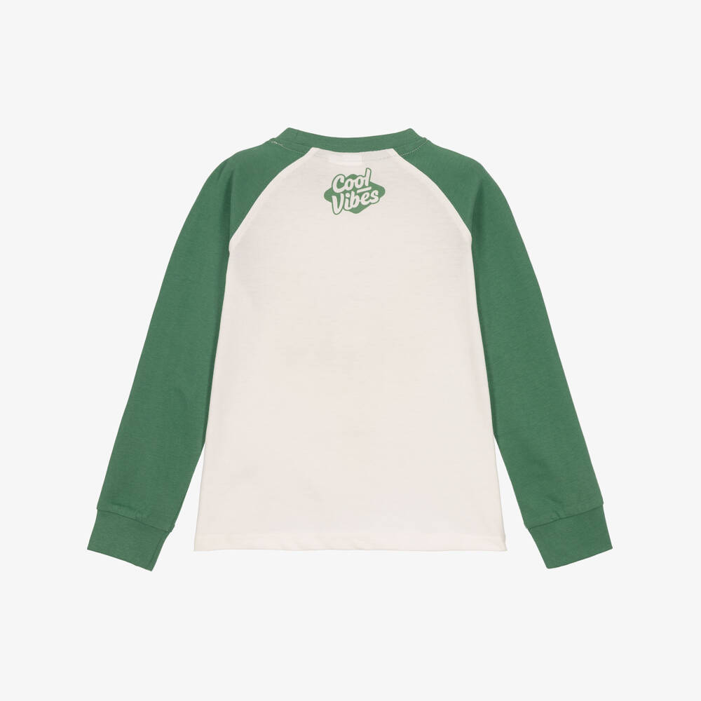 iDO-Boys White Raglan Sleeve Top in Cotton Jersey | Childrensalon