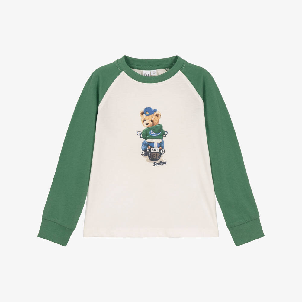 iDO-Boys White Raglan Sleeve Top in Cotton Jersey | Childrensalon