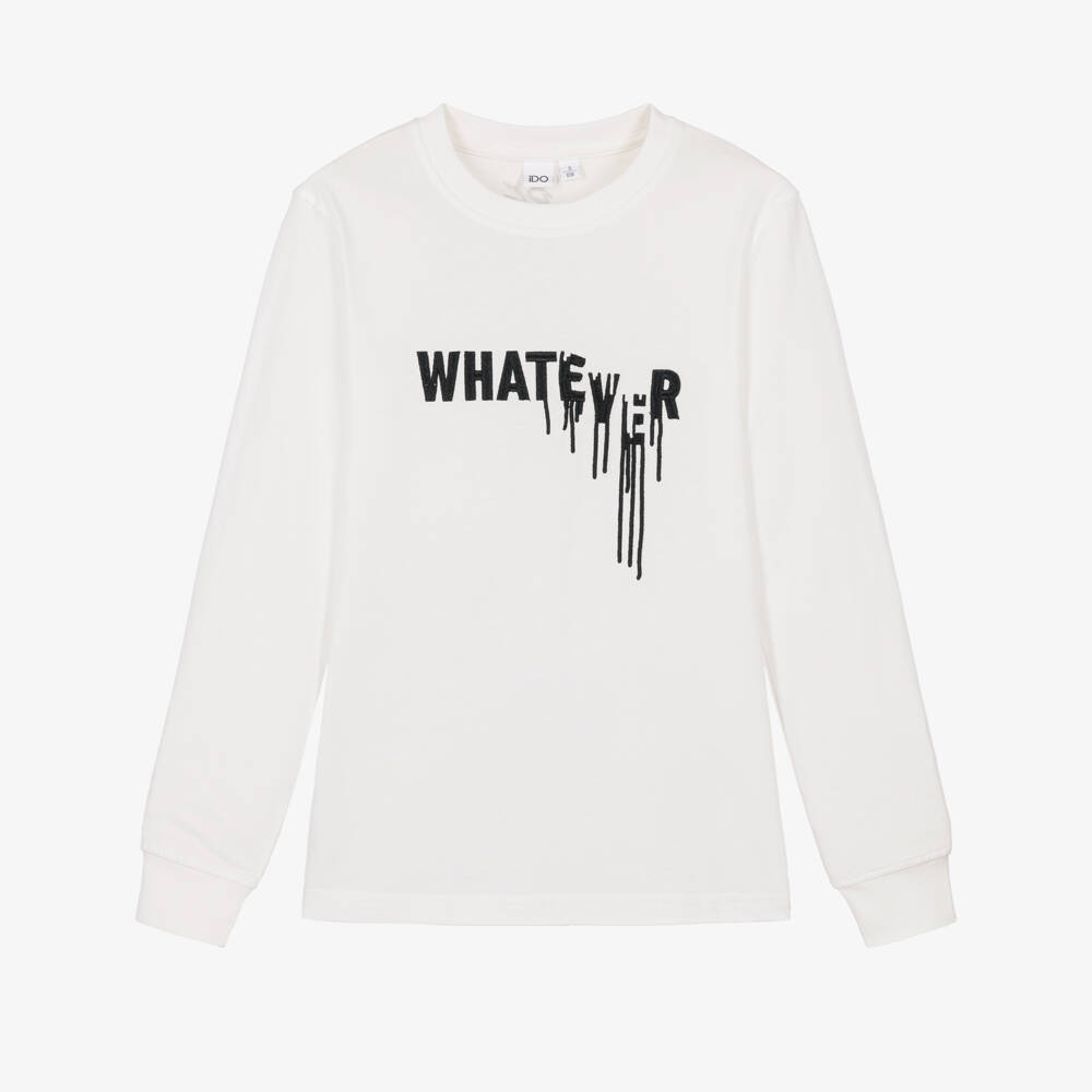iDO-Boys White Slogan Top in Cotton Jersey | Childrensalon