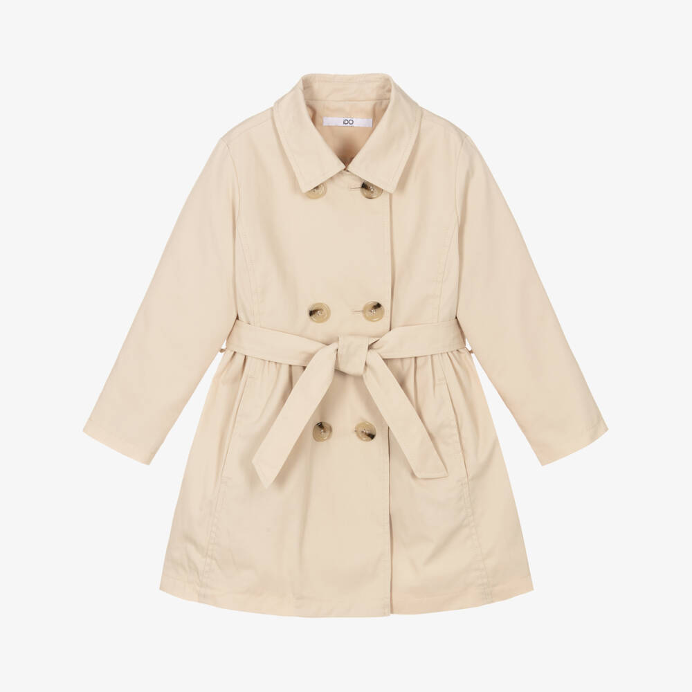 iDO-Girls Beige Belted Trench Coat | Childrensalon