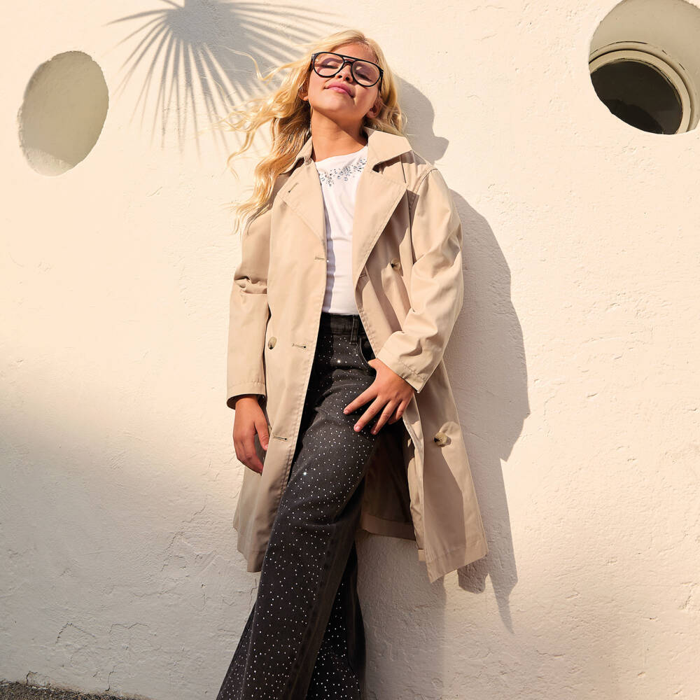 iDO-Girls Beige Belted Trench Coat | Childrensalon
