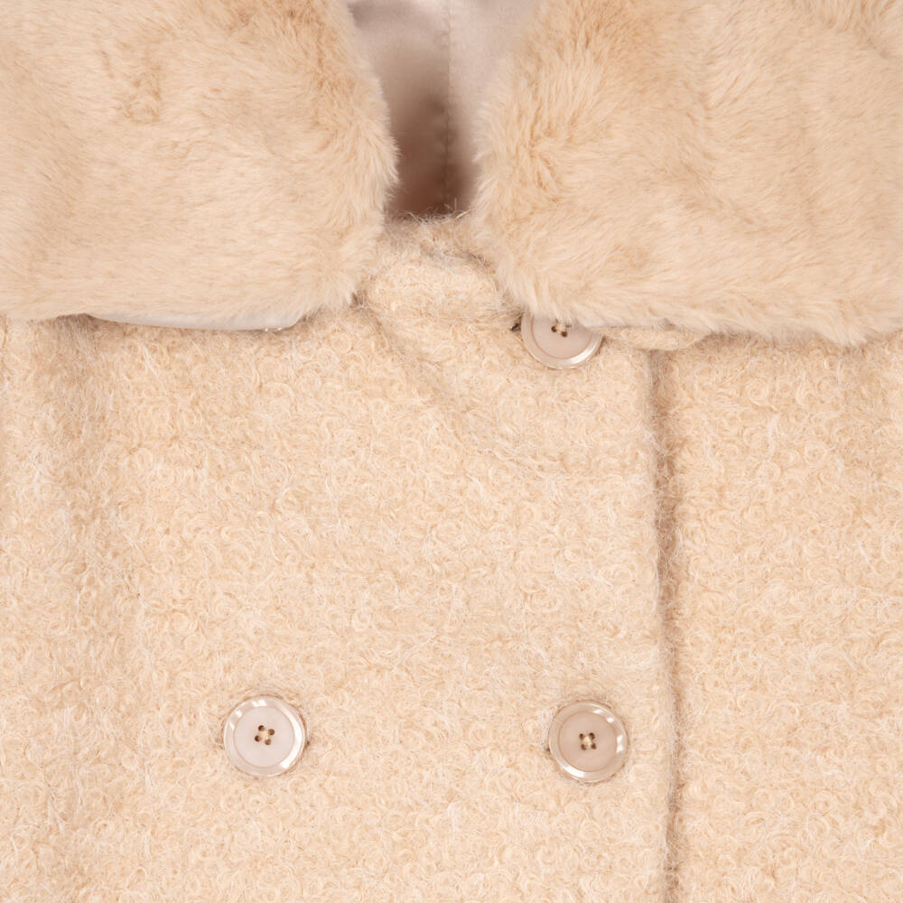 iDO-Girls Beige Bouclé Coat Faux Fur Collar | Childrensalon