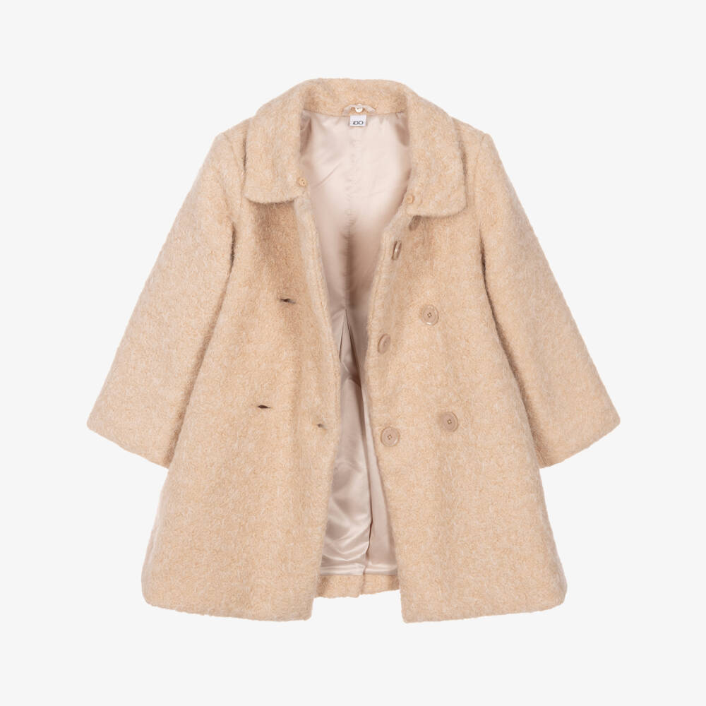 iDO-Girls Beige Bouclé Coat Faux Fur Collar | Childrensalon