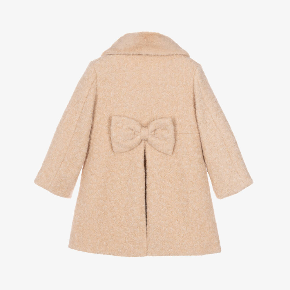 iDO-Girls Beige Bouclé Coat Faux Fur Collar | Childrensalon