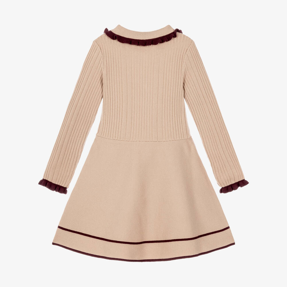 iDO-Girls Beige & Burgundy Fit & Flare Knitted Dress | Childrensalon
