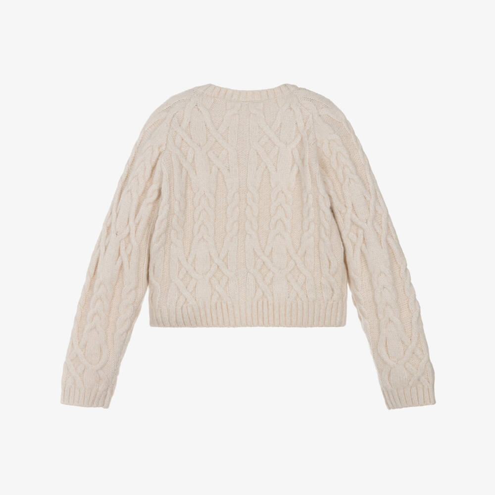 iDO-Girls Beige Cable Knit Glitter Cardigan | Childrensalon