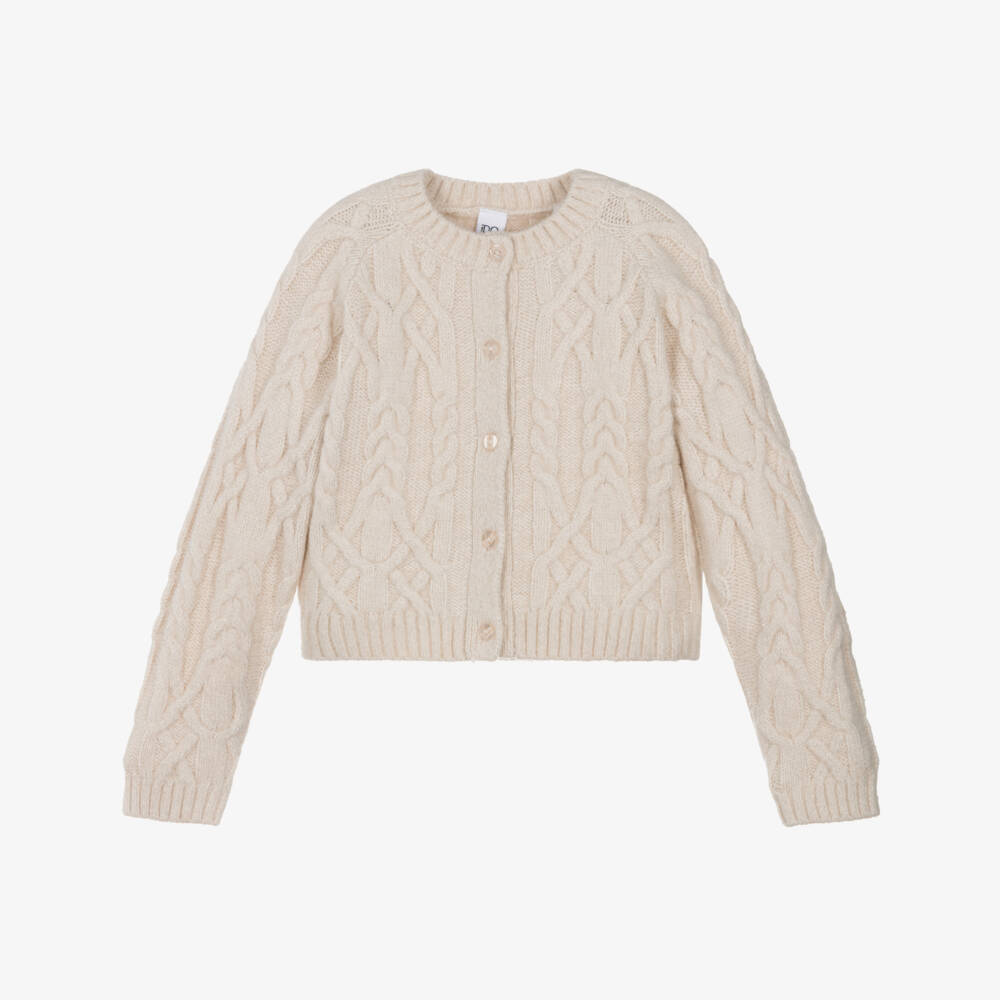 iDO-Girls Beige Cable Knit Glitter Cardigan | Childrensalon