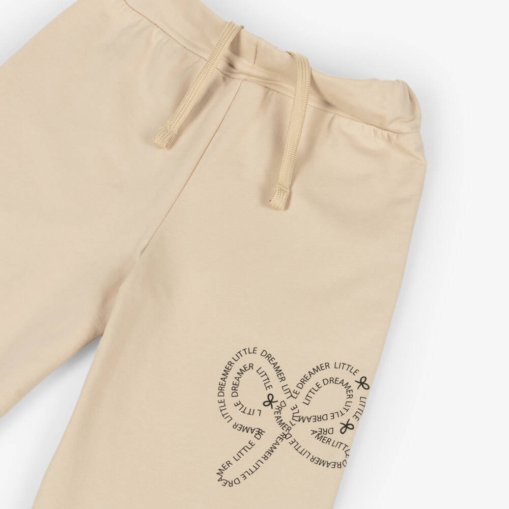iDO-Girls Beige Cotton Bow Design Tracksuit | Childrensalon