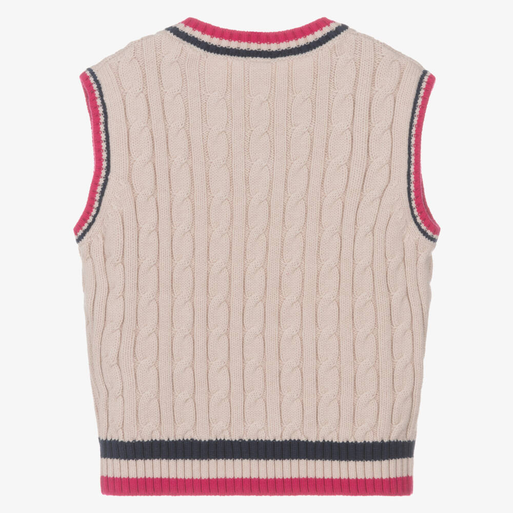 iDO-Girls Beige Cotton Cable Knit Slip Over | Childrensalon