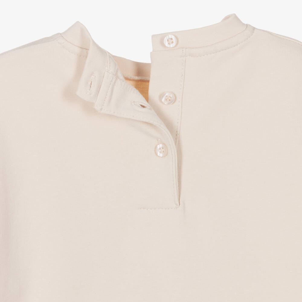 iDO-Girls Beige Cotton Jersey Shorts Set with White T-Shirt | Childrensalon