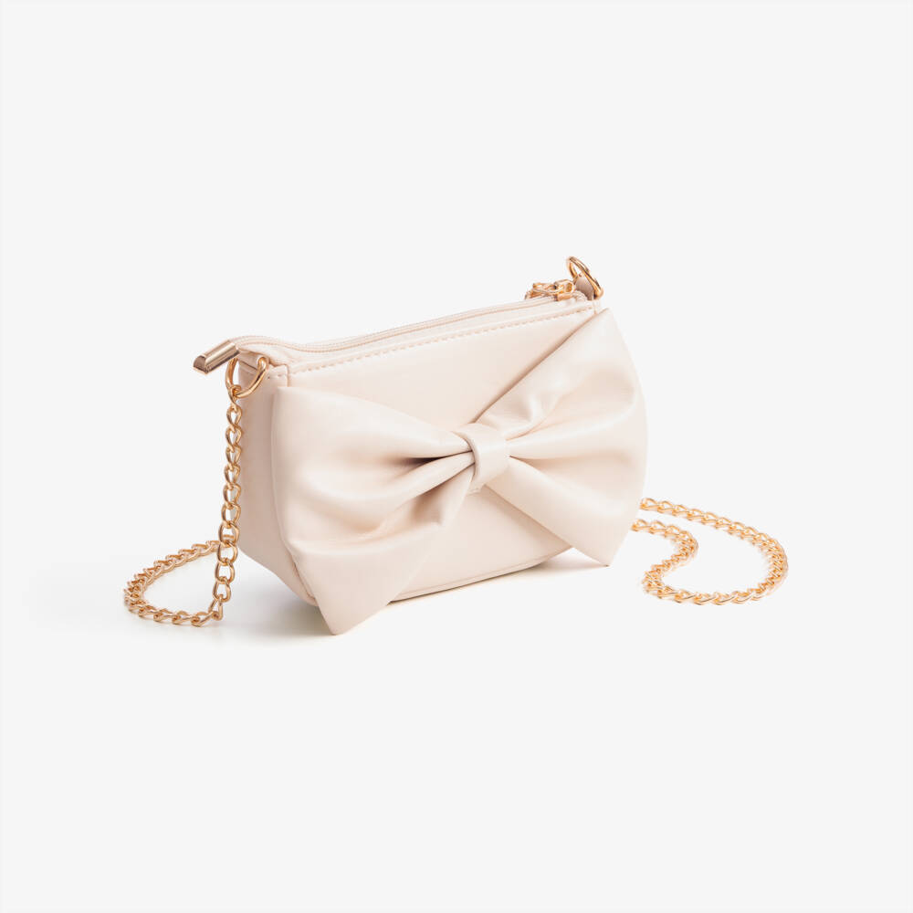 iDO-Girls Beige Faux Leather Bow Handbag (16cm) | Childrensalon