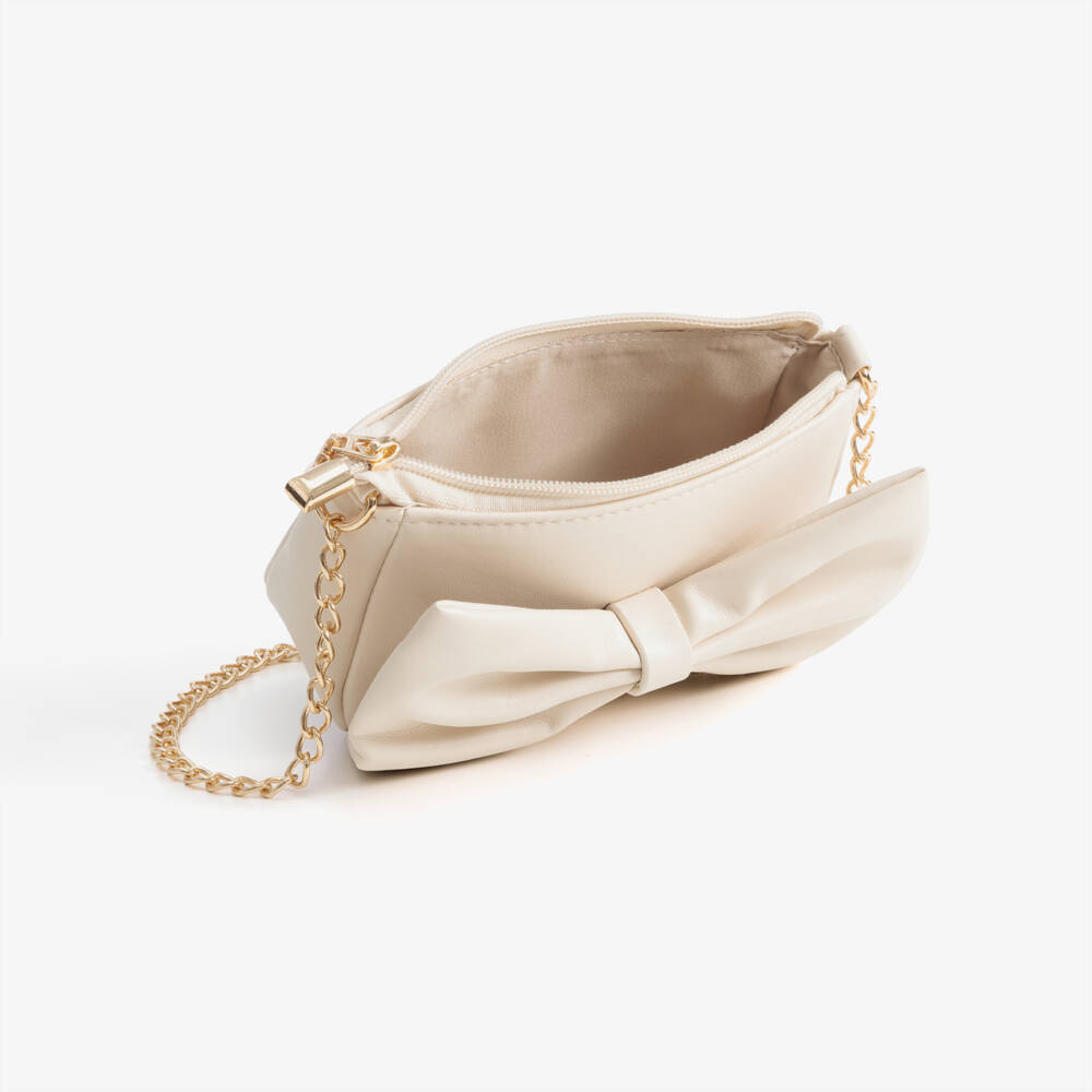 iDO-Girls Beige Faux Leather Bow Handbag (16cm) | Childrensalon