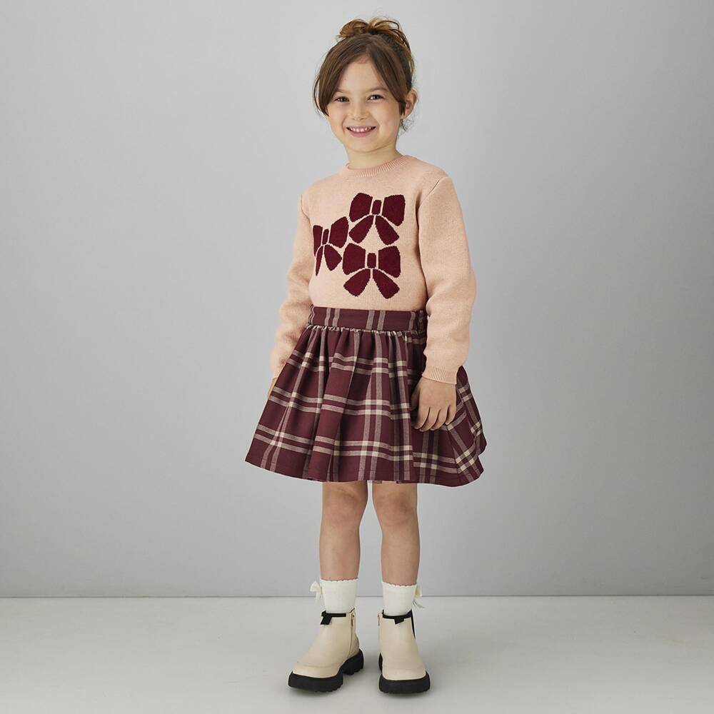 iDO-Girls Beige Knitted Bow Sweater | Childrensalon