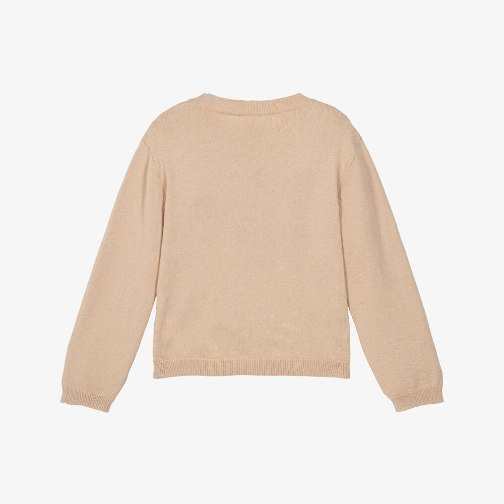 iDO-Girls Beige Knitted Bow Sweater | Childrensalon
