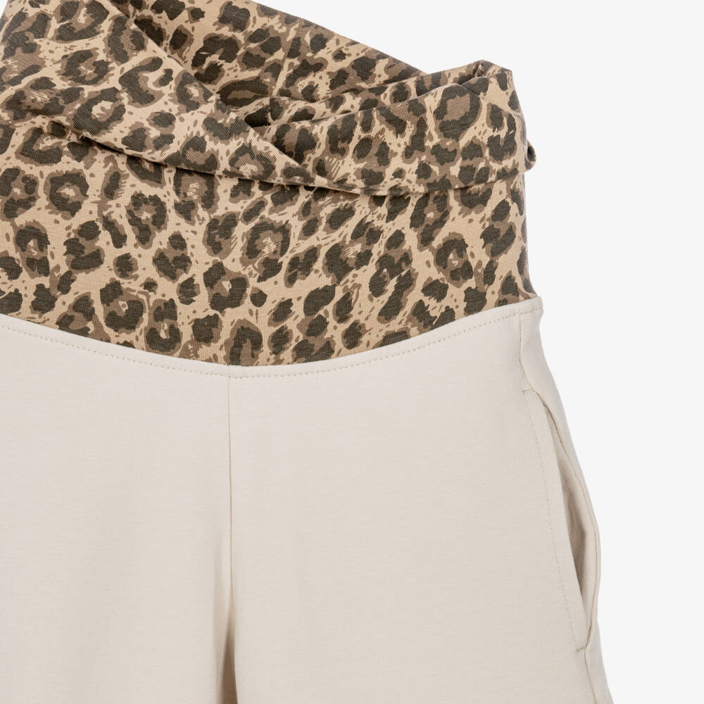 iDO-Girls Beige & Leopard Print Wide-leg Cargo Joggers | Childrensalon