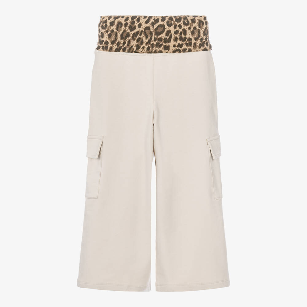 iDO-Girls Beige & Leopard Print Wide-leg Cargo Joggers | Childrensalon