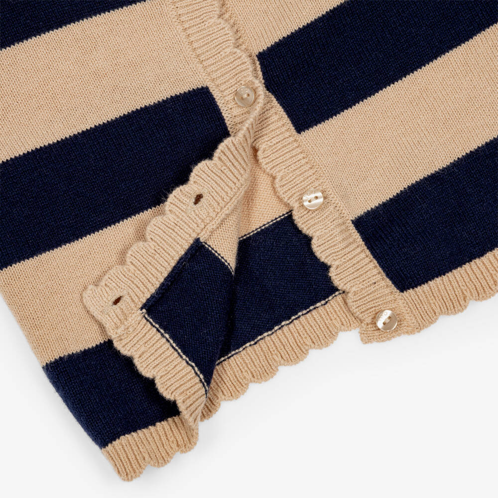 iDO-Girls Beige & Navy Blue Striped Cardigan | Childrensalon