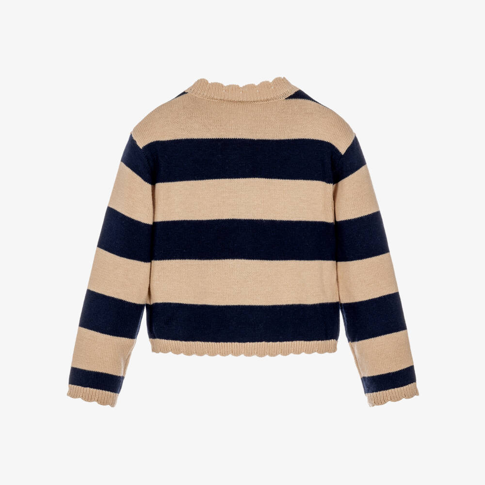 iDO-Girls Beige & Navy Blue Striped Cardigan | Childrensalon
