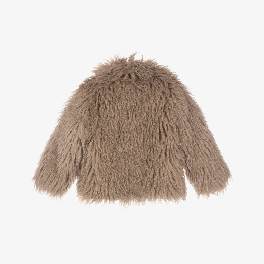 iDO-Girls Beige Shaggy Faux Fur Jacket | Childrensalon