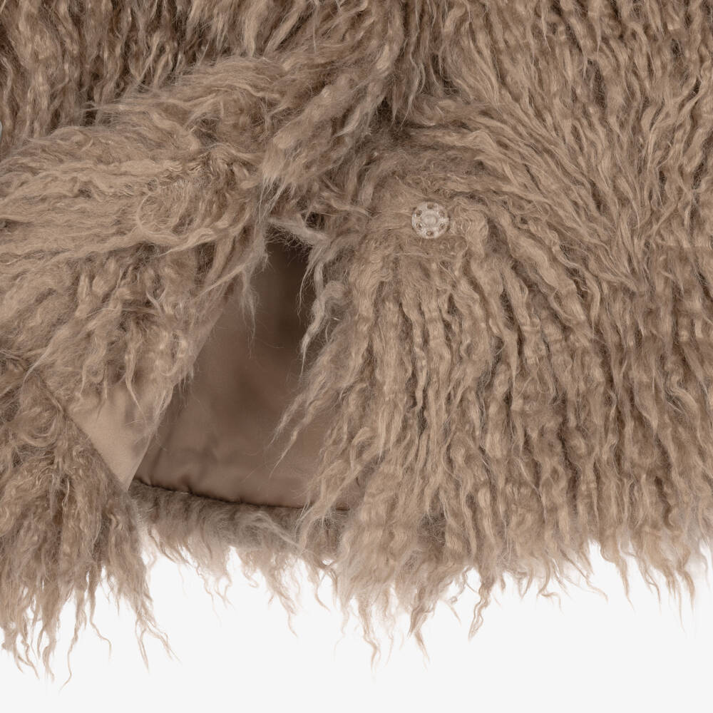 iDO-Girls Beige Shaggy Faux Fur Jacket | Childrensalon
