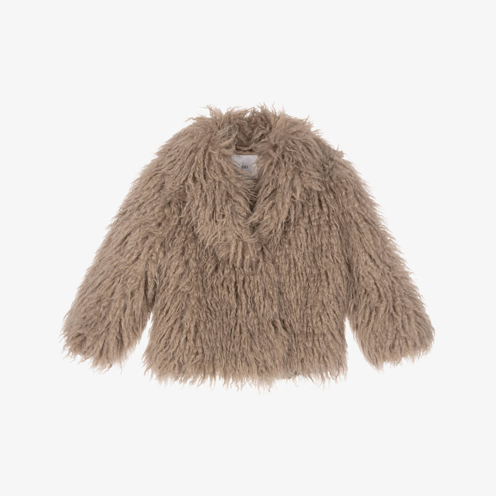 iDO-Girls Beige Shaggy Faux Fur Jacket | Childrensalon