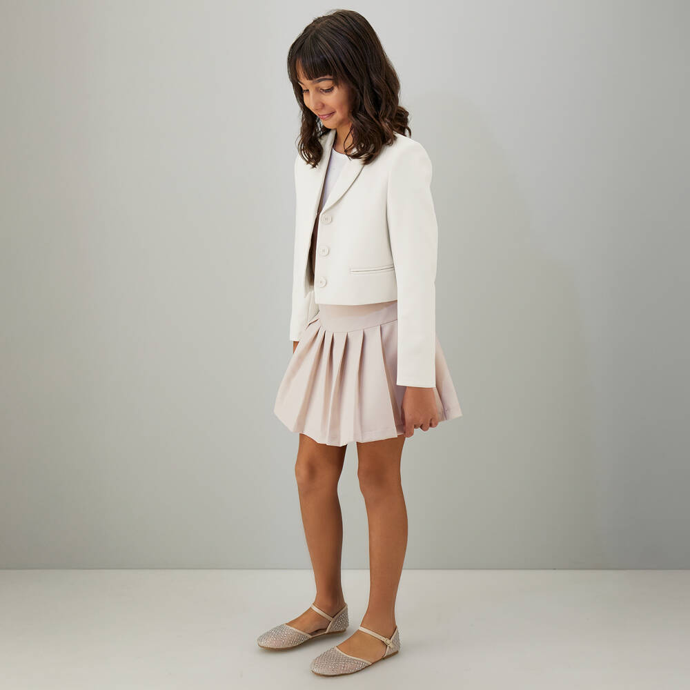 iDO-Girls Beige Skirt with Box Pleats | Childrensalon
