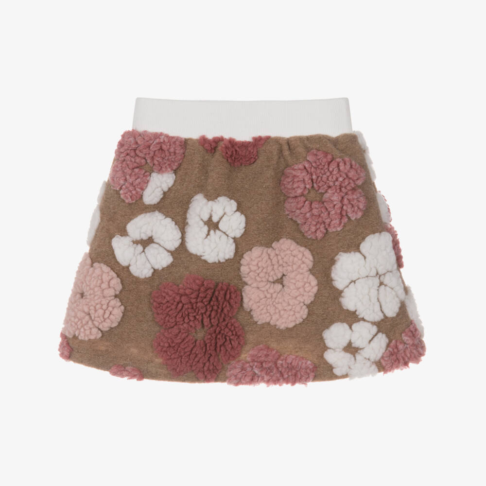 iDO-تنورة مزينة بورود تيدي فليس لون بيج وزهري | Childrensalon