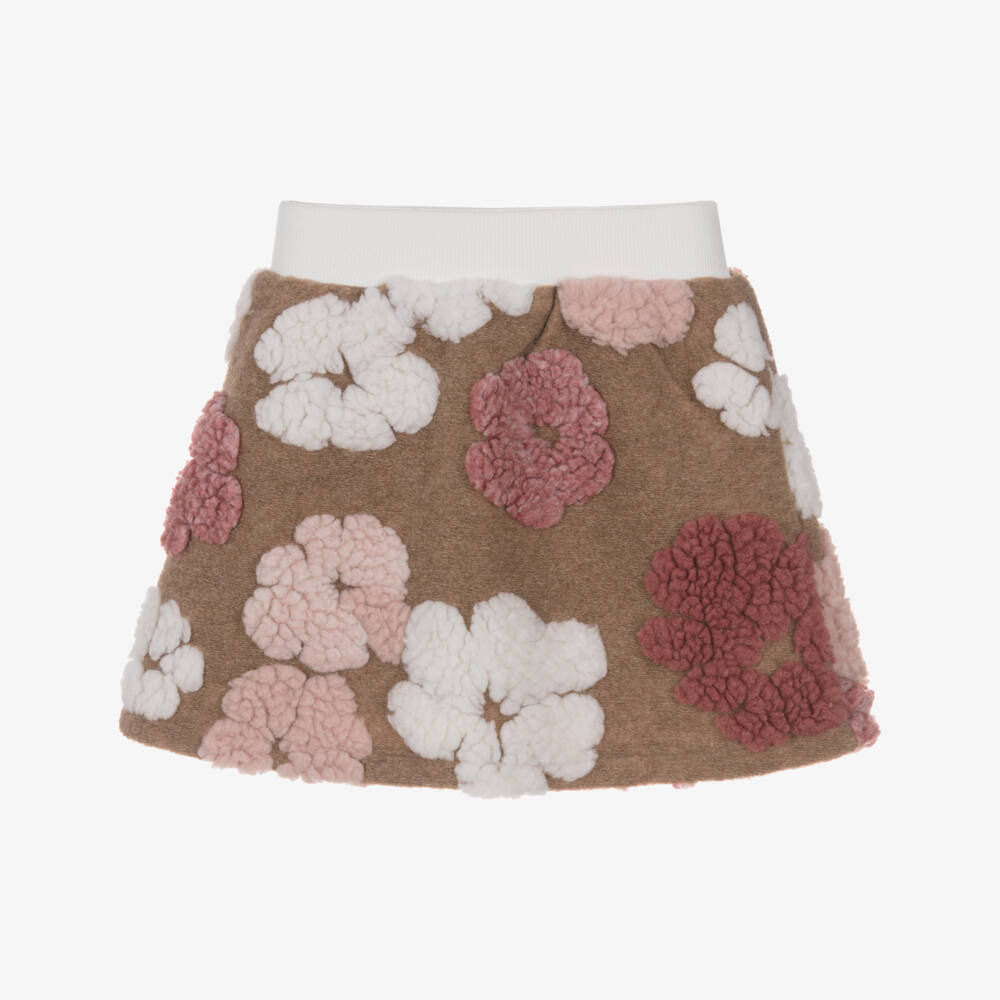 iDO-تنورة مزينة بورود تيدي فليس لون بيج وزهري | Childrensalon