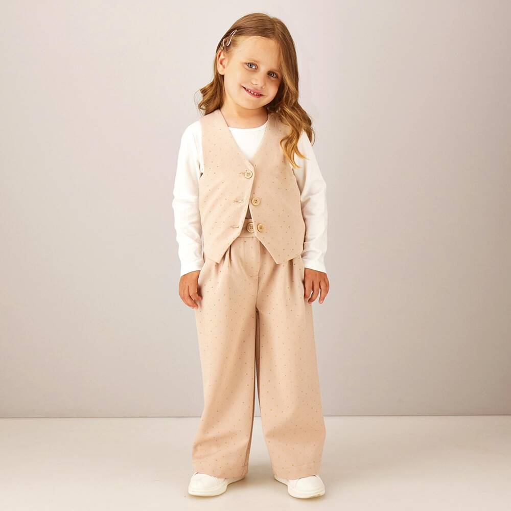 iDO-Girls Beige Trousers with Sparkly Diamanté | Childrensalon