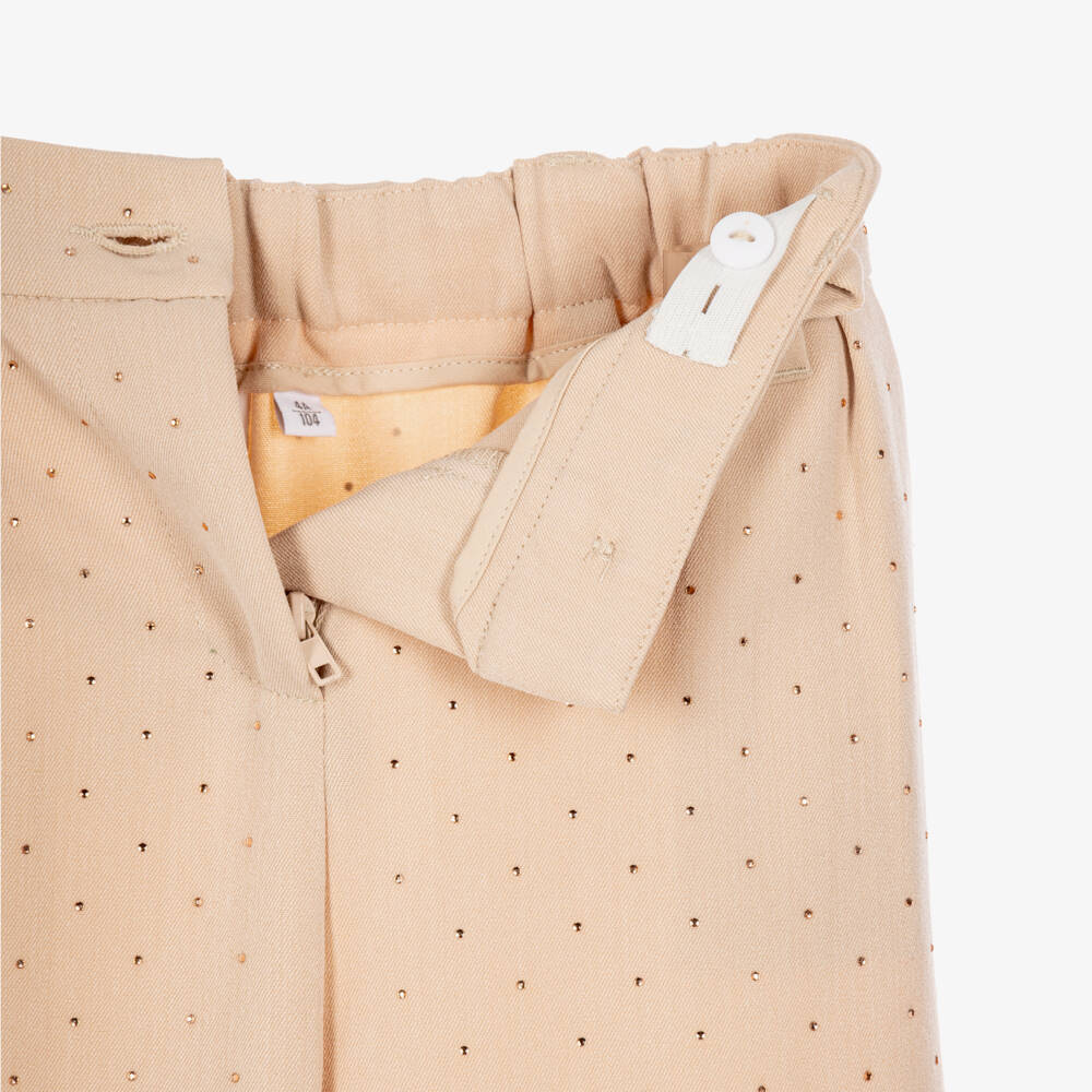 iDO-Girls Beige Trousers with Sparkly Diamanté | Childrensalon