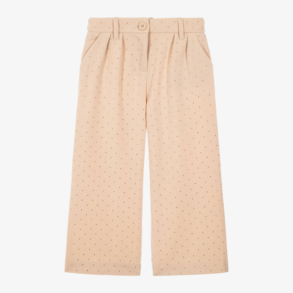 iDO-Girls Beige Trousers with Sparkly Diamanté | Childrensalon