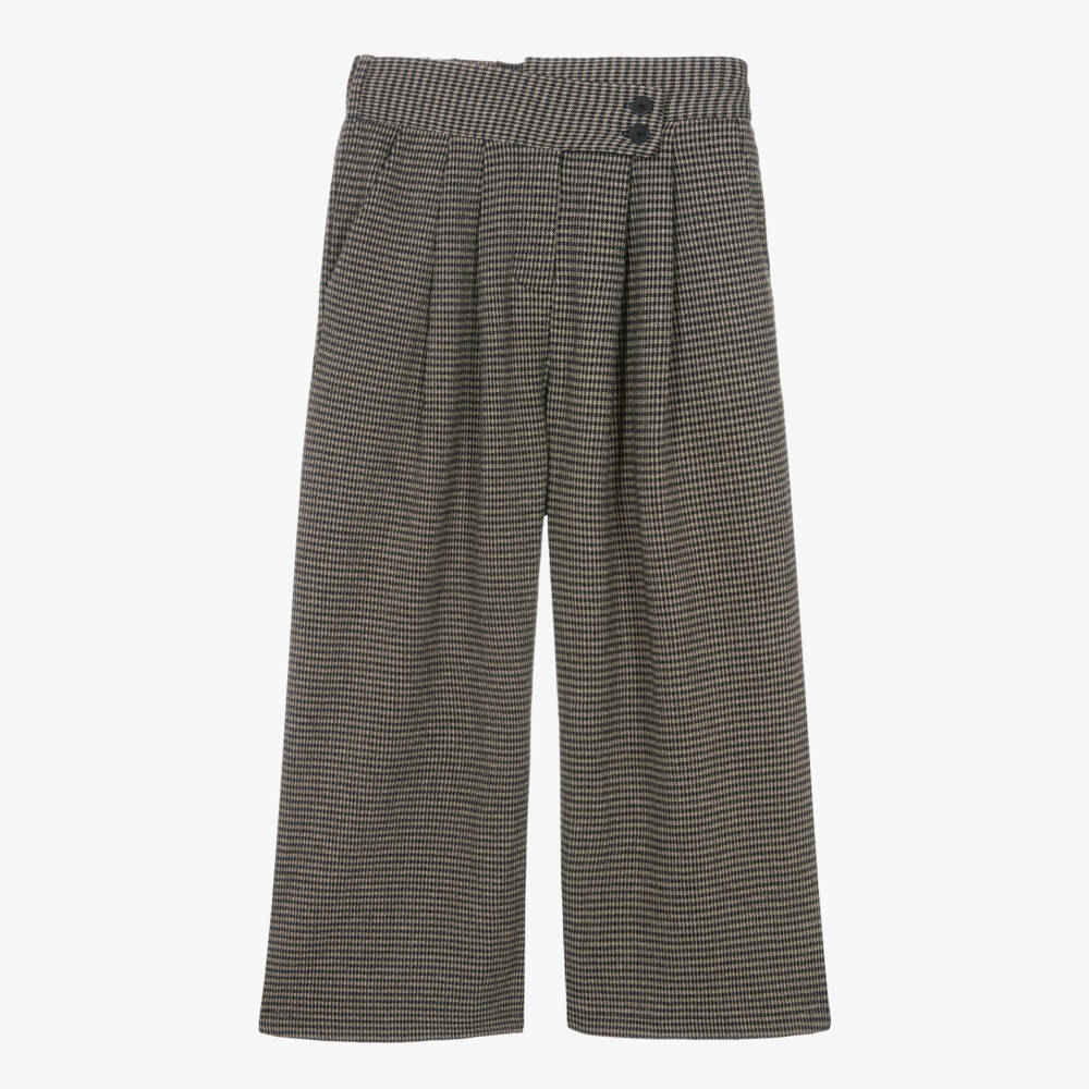 iDO-Girls Black & Beige Houndstooth Print Wide Leg Trousers | Childrensalon