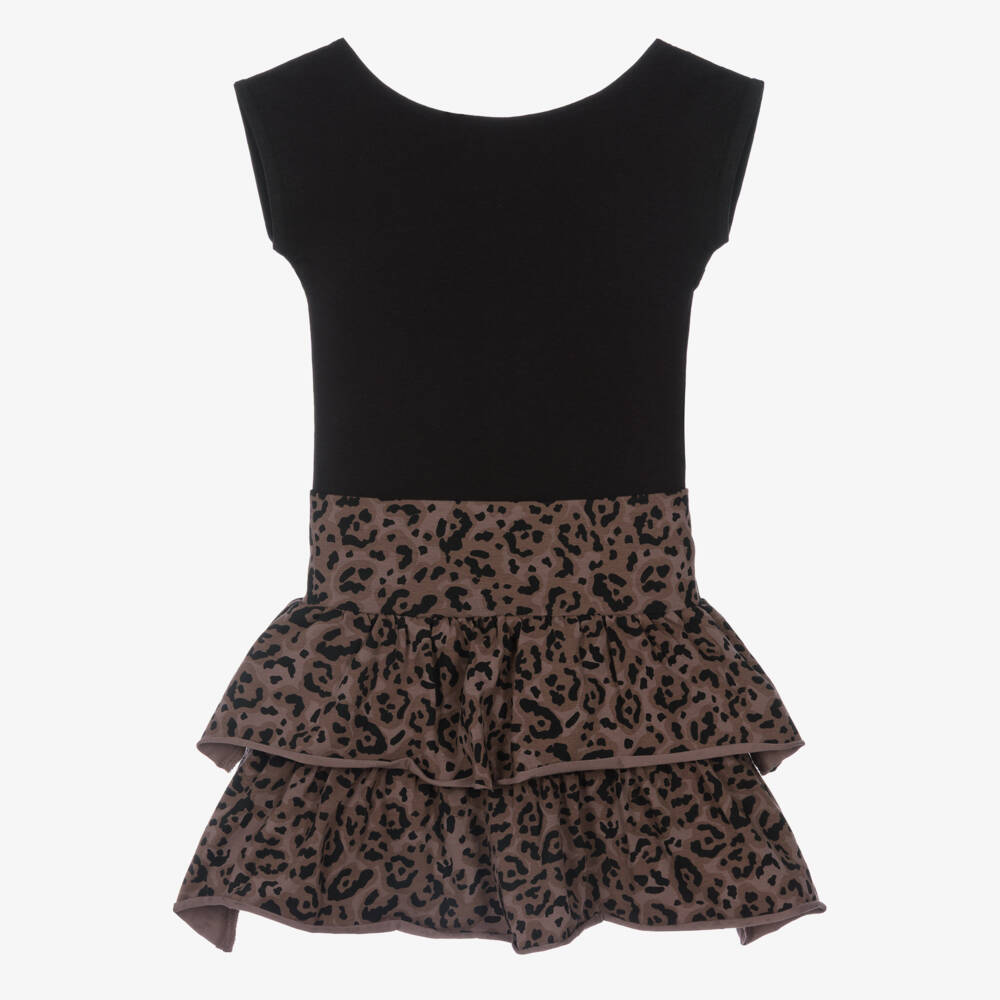 iDO-Girls Black & Brown Leopard Print Skirt Set | Childrensalon