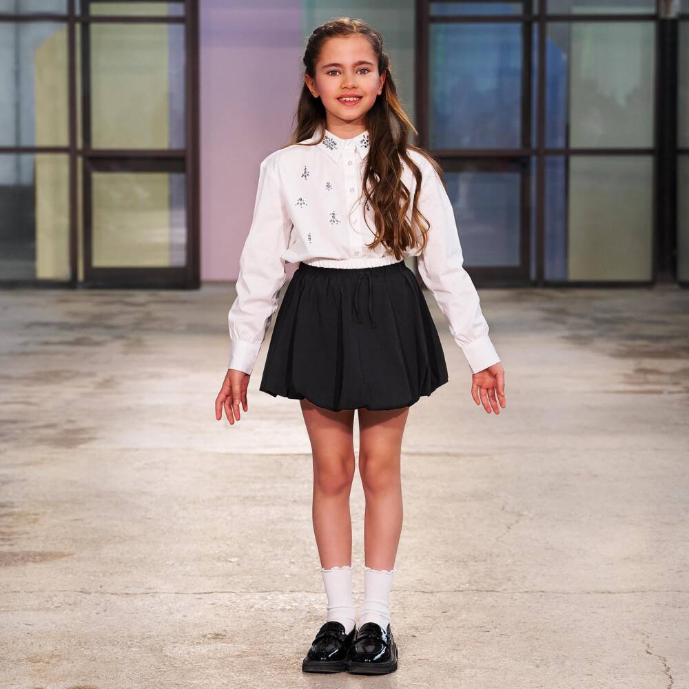 iDO-Girls Black Jersey Bubble Hem Skirt | Childrensalon