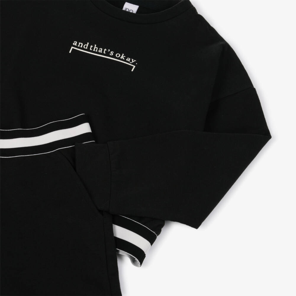 iDO-Girls Black Jersey Tracksuit with Slogan Print | Childrensalon