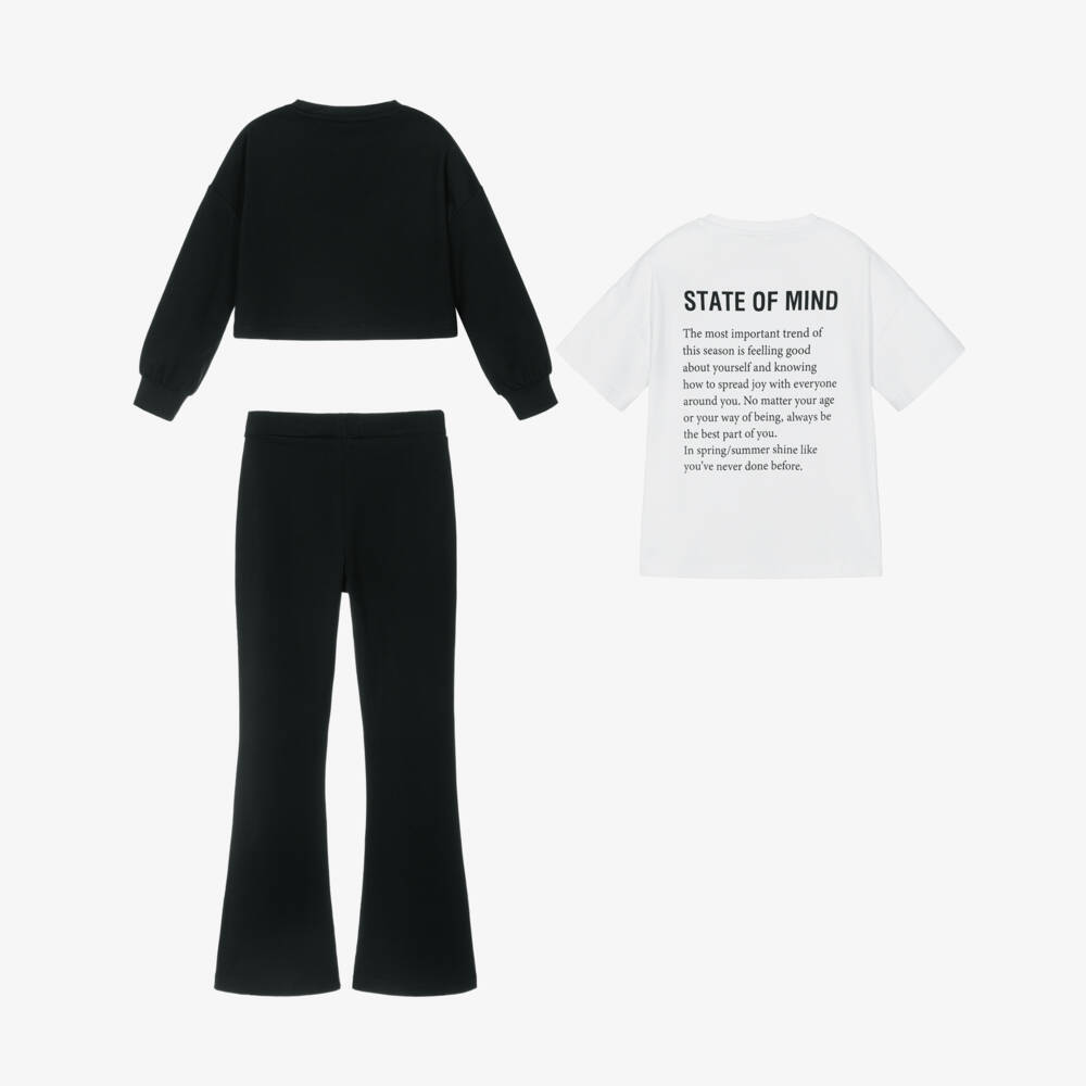 iDO-Girls Black Slogan Tracksuit & T-Shirt Set | Childrensalon