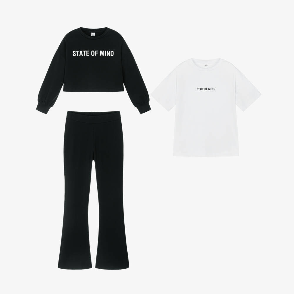 iDO-Girls Black Slogan Tracksuit & T-Shirt Set | Childrensalon