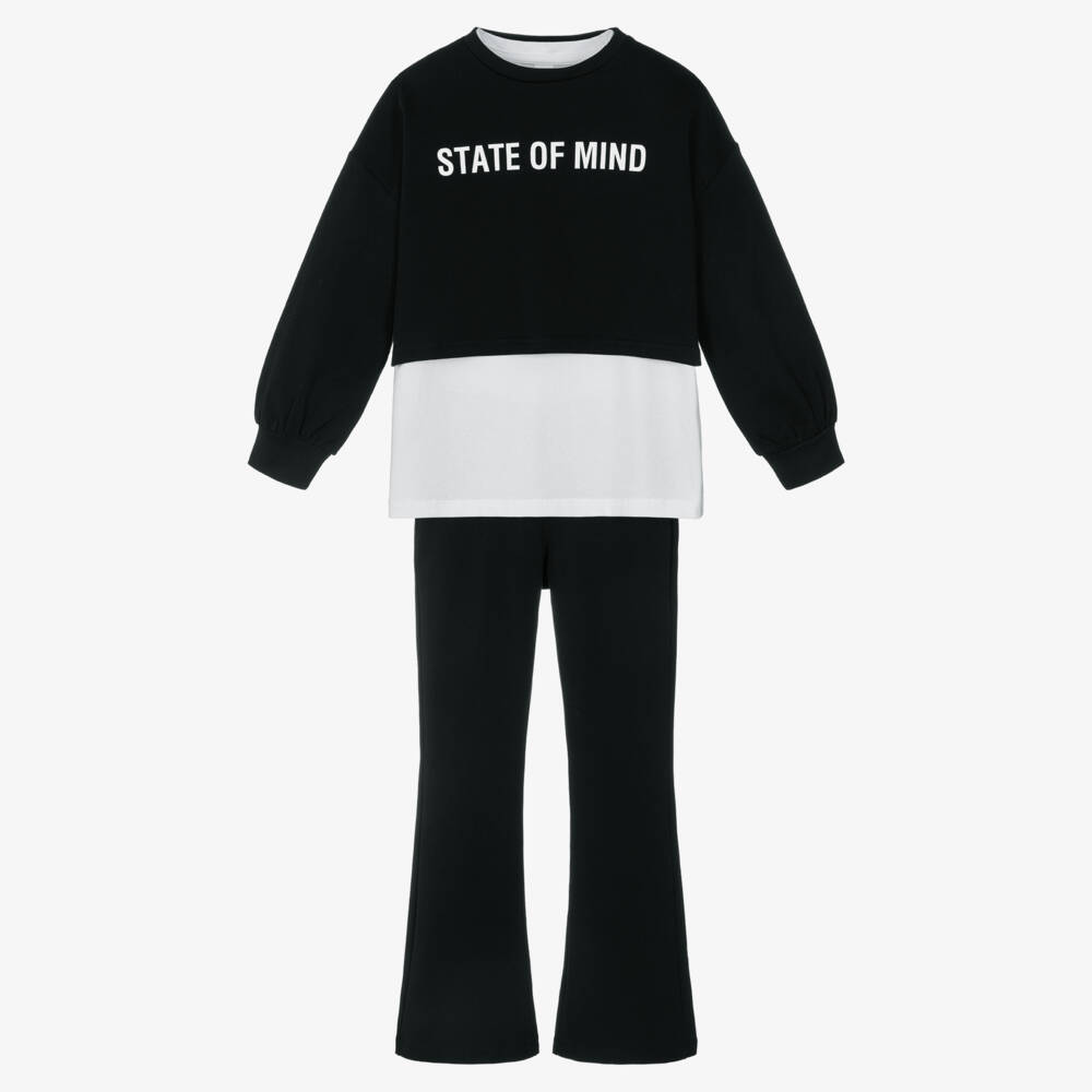 iDO-Girls Black Slogan Tracksuit & T-Shirt Set | Childrensalon