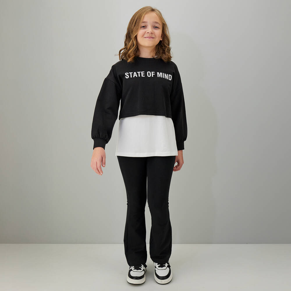 iDO-Girls Black Slogan Tracksuit & T-Shirt Set | Childrensalon