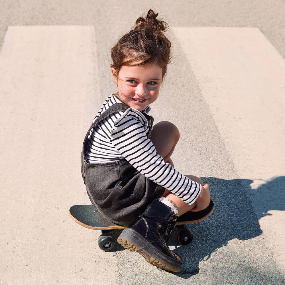 iDO-Girls Black & White Striped Top with Diamanté Bows | Childrensalon